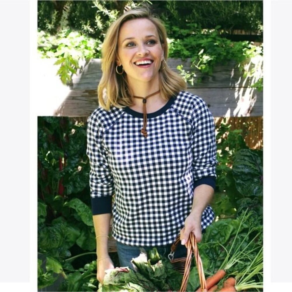 Draper James Natalie French Terry Sweatshirt in Nassau Navy Gingham size 3X